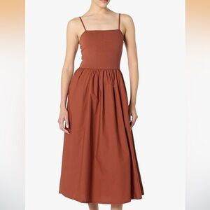 🆕 The Drop Robyn mixed media Chic Spaghetti Strap Midi Dress in Rust size XXL